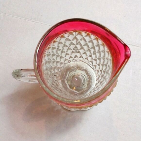 Vintage Indiana Glass Cranberry Rimmed Creamer Sugar Bowl & Underplate - Picture 6 of 10